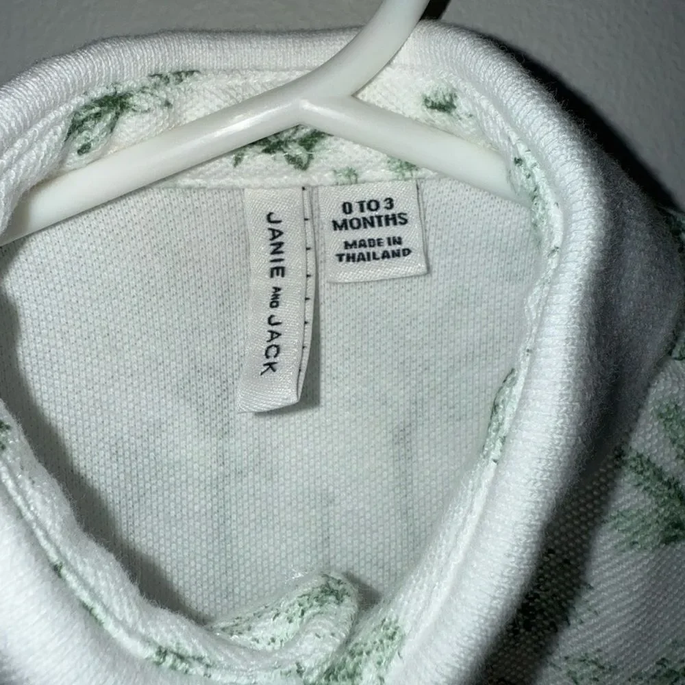 Janie and Jack Baby Tropical Toile Polo Romper Green and White Size 0-3months